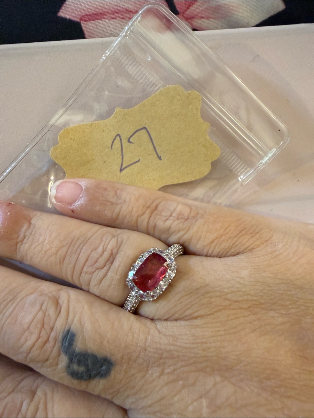 Pink Centerstone Halo Ring with Pavé Band
